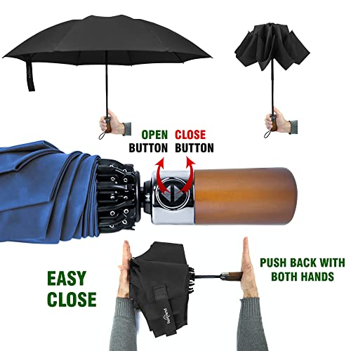Raintrend Windproof Travel Umbrellas for Rain Automatic +10% Bigger Canopy Strong Frame Compact Folding Portable Umbrella for Women Men Backpack Purse - color: T Dark Blue