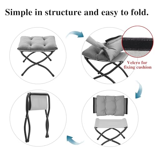 15"(H) Folding Ottoman, Set of 2, Foldable Footrest Stool, Small Foot Stool for Couch, Collapsible Foot Rest Ottoman for Sofa, Accent Padded Ottomans for Living Room, Bedroom, Black - color: Black 2pcs