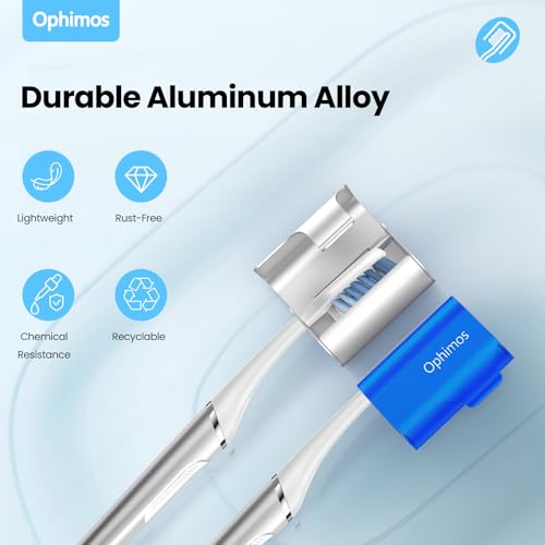 Aluminum Toothbrush Head Cover Cap, Tooth Brush Travel Protector Case - color: Silver+Blue, size: 2 Count