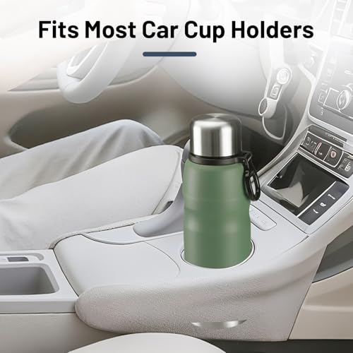 20oz Vacuum Insulated Stainless Steel Thermoses with Foldable Handle & Leakproof Lid, Slim Travel Coffee Cup for Hot/Cold Drinks, Fits Car Cup Holders - color: Green-20oz
