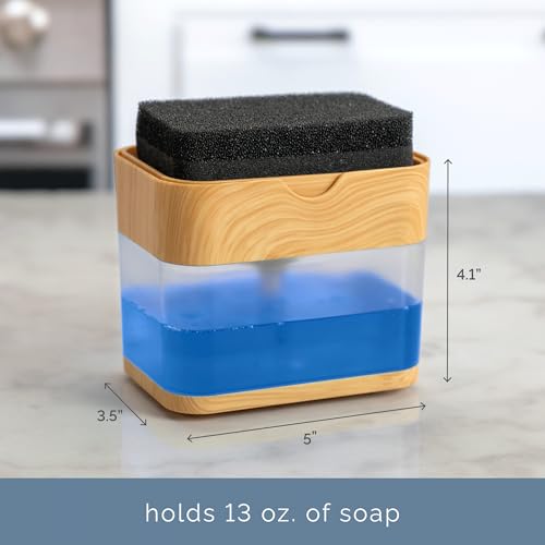 S&T INC. Dish Soap Dispenser and Sponge Holder, Plastic Bamboo - color: Bamboo