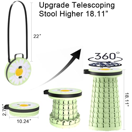 ALEVMOOM Upgraded Telescoping Collapsible Stool with Cushion, Folding Stool with Printing Portable Retractable Foldable Seat Max Load 600lbs for Adults Camping Fishing Outdoor - color: Daisy