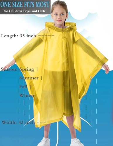 2 Pack Raincoats for Kids, Kids Rain Jacket Reusable Rain Ponchos for Boys and Girls - color: Yellow
