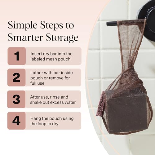 Kitsch Soap Saver Bag – Patented Mesh Bag Soap Holder – 3pc Set | for Shampoo and Conditioner Bars – Extends Use & Prevents Soggy Mess – Recycled Beauty Mesh Pouch, Eco-Friendly - color: Blush, Terracotta & Chocolate
