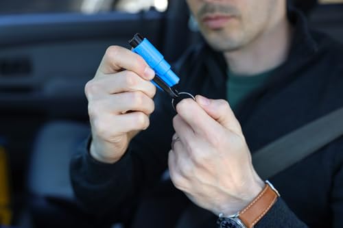 resqme The Original Emergency Keychain Car Escape Tool, 2-in-1 Seatbelt Cutter and Window Breaker, Made in USA, Rainbow Pack 10 Colors - Compact Emergency Hammer