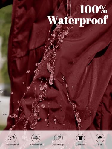CRIPOM Packable Rain Jacket Women Waterproof Lightweight Jacket With Hood Womens Windbreaker Jacket S-XXL - color: Wine Red, size: Small