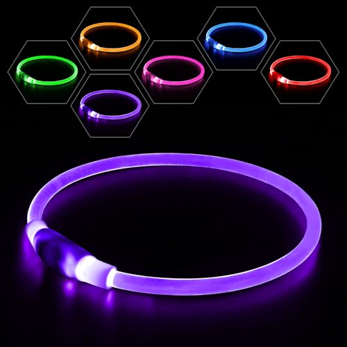 BSEEN Light Up Dog Collar, Rechargeable LED Dog Collar Light Glowing Puppy Collar for Night Walking, TPU Cuttable Lighted Pet Collar for Small Medium Large Dogs (Purple (70cm)) - color: Purple (70cm)