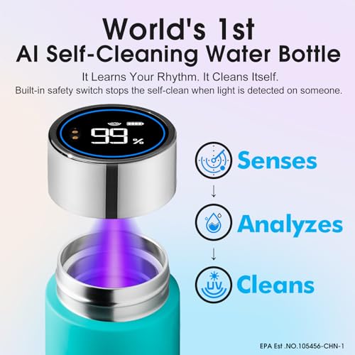 VSITOO S1 Lite 15oz Insulated Stainless Steel Self-Cleaning Water Bottle - color: Blue, size: 15 Ounces