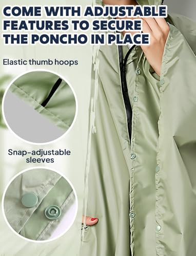 ANYOO Waterproof Rain Poncho Lightweight Reusable Hiking Hooded Coat Jacket for Outdoor Activities - color: F Tea