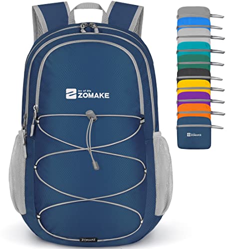 ZOMAKE Lightweight Packable Backpack, 28L Foldable Daypack (Navy Blue) | Light Hiking Backpacks Water Resistant Collapsible Day Pack for Travel, Everyday Carry, Multi-Pocket Layout, Heavy Duty Nylon - color: Navy Blue, size: 28L