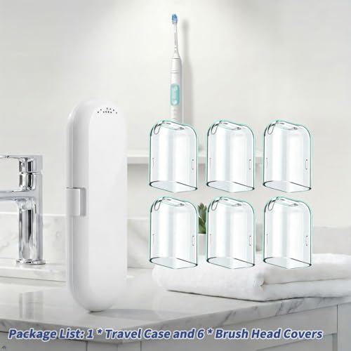 Toothbrush Travel Case Compatible with Philips Sonicare Electric Toothbrush & 6Pcs Reusable Toothbrush Head Covers Compatible with Philips Sonicare Toothbrush Heads (White) - color: White