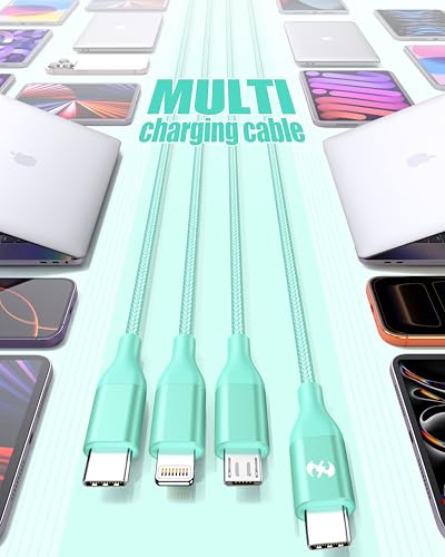 3 in 1 Multi Charging Cable for Multiple Devices Fast Charge cord 2Pack 4FT | Car Travel Essentials,MFI Certified Universal Phone Charger with Type C/Micro USB/IP for iPhone17-5 iPad Android Green - color: Green-4ft