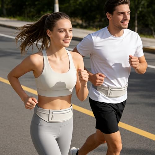 Slim Running Belt for Women Men,Phone Holder Waist Pack,Runners Fanny Pack - color: Light Gray