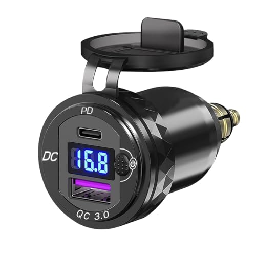 Motorcycle DIN/Hella USB Charger (NOT for Car Cigarette Socket), 36W PD3.0 & 18W QC3.0 Power Adapter with Switch, Voltmeter, Waterproof USB-C & USB-A Plug for BMW Ducati Triumph