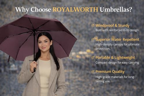 Windproof Travel Umbrella - Compact, Light, Full Automatic Open/Close - Folding Backpack Umbrella for Rain & Sun UV Preotection For Men & Women, Unbreakable 8 Fiberglass Ribs UK Design - color: Brown