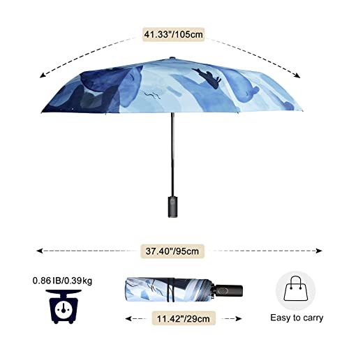 Cuby UV Sun Umbrella Compact Folding Travel Umbrella Auto Open and Close for Windproof, Rainproof & 99.9% UV Protection Parasol with Black Anti-UV Coating (Blue Whale) - color: Blue Whale