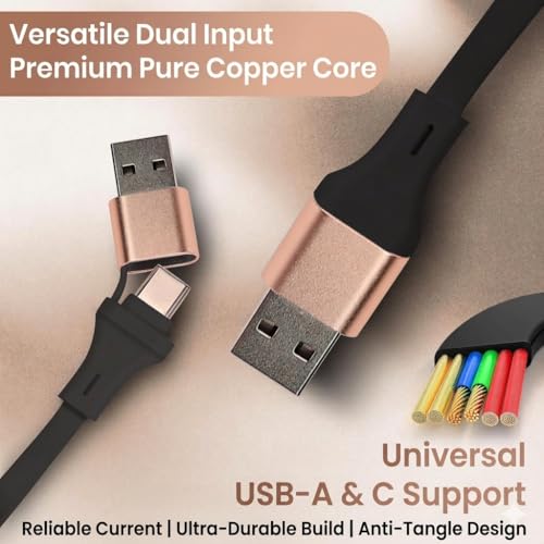 120W Fast Multi Charging Cable, 6 in 1 Retractable Charger (Ebony Golden) | 5A Fast Charging | 6 in 1 Retractable | L Port USB C Micro | Durable Braided | Adjustable 10.2 to 44.1 in | Data sync USB C - color: Ebony Golden