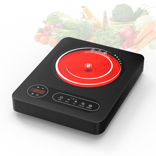 VBGK Single Burner Electric Cooktop,110V 1800W Electric Stove Top with LED Touch Control, 10 Power Levels, 4 hTimer, Safety Lock,Portable single burner cooktop