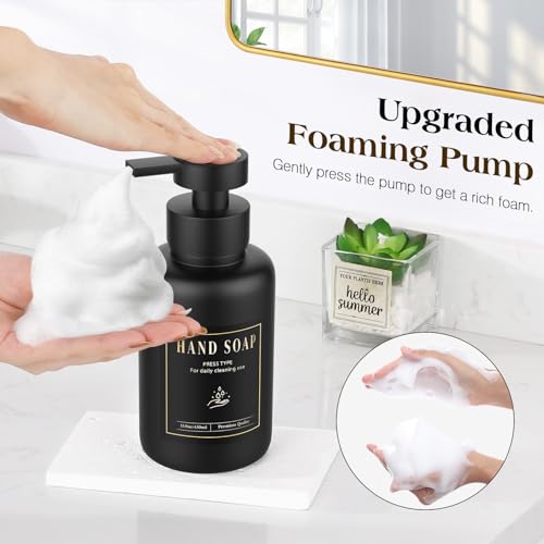 Luxspire Glass Foaming Soap Dispenser 15oz Hand Soap Bottle, Black, 2 Pack | Anti-drip pump, wide mouth easy refill, non-slip silicone base, 7 waterproof labels, bathroom and kitchen sink use - color: Black