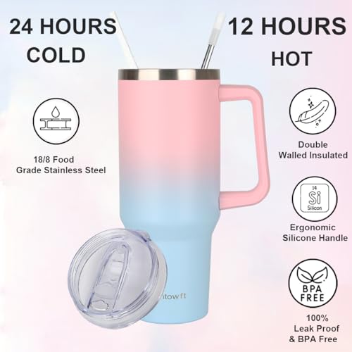 40oz Travel Tumbler with Handle and Straw, Water Bottle with Carrier Bag - color: Black Leopard Print