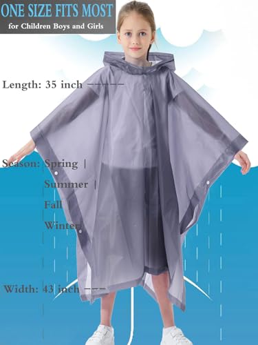 2 Pack Raincoats for Kids, Kids Rain Jacket Reusable Rain Ponchos for Boys and Girls - color: Grey