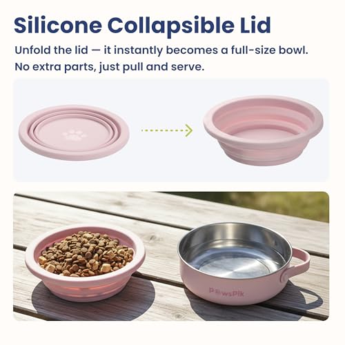 PawsPik 2-in-1 Travel Dog & Cat Bowl – Collapsible BPA-Free Silicone - color: Cherry Blossom Pink
