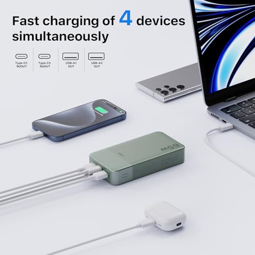 JUOVI 65W Portable Charger for Laptop Power Bank 20000mAh - color: Green