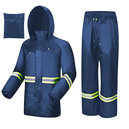 Rain Suits for Men Women Waterproof, Breathable Rain Coats with Eye-Catching Reflective Strip, Durable Rain Gear - color: Blue, size: Large