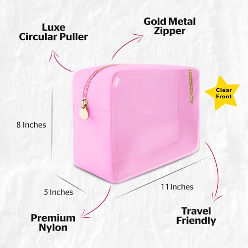 DANCOUR Clear Makeup Bag Large Pouch Cosmetic Travel Bag TSA Approved Light Pink Clear Cosmetic Case Organizer - color: Light Pink, style: Large