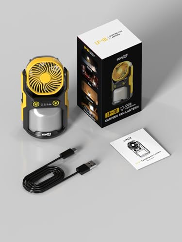 COPPA Camping Fan LED Lantern, LF-01 Portable Camping Fan with Light USB Rechargeable 3 Powerful Speed 4 Light Mode Cordless Tent Fan Lights with Foldable Hook for Hiking Fishing Travel
