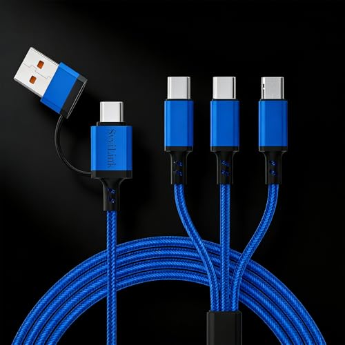 USB Cable PD Fast Charger Lighted Up (USB 6IN1 Braid Blue),A Mobile Phone Data Cable, specifically a Fast Charging Cable, Crafted from Nylon Braided Material. - color: USB 6IN1 Braid Blue