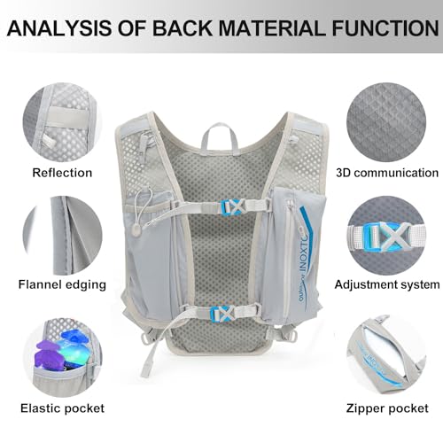 INOXTO Running Hydration Vest Backpack,Lightweight Insulated Pack with 1.5L Water Bladder Bag Daypack for Hiking Trail Running Cycling Race Marathon for Women Men - color: Light gray Blue