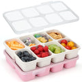 MaMix Snackle Box Container,Leak-Proof Snack Box 8 Compartment Divided Serving Tray with Lid, Dishwasher Safe Food Containers for Fruit Candy Snack Nuts Veggie Party (2 PACK) - color: BEIGE+PINK