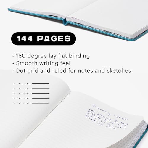Stone Journal Explorer Notebook – A5 Waterproof Paper Field Journal, Vegan Leather Hardcover, 144 Pages Alternating Ruled & Dot Grid, Back Pocket, Weather-Resistant (Teal) - color: Teal