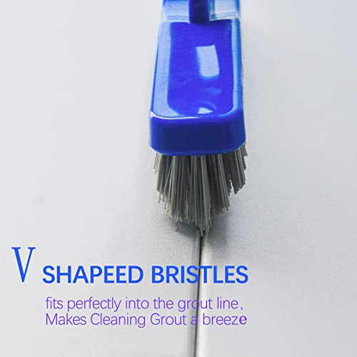 ITTAR Grout Brush with Long Adjustable Handle, Swivel Scrub Brush, V-Shape Grout Line Scrubber with Stiff Bristle for Deep Cleaning Tile Grout, Shower, Kitchen, Hard-to-Reach Corners - color: Blue Head