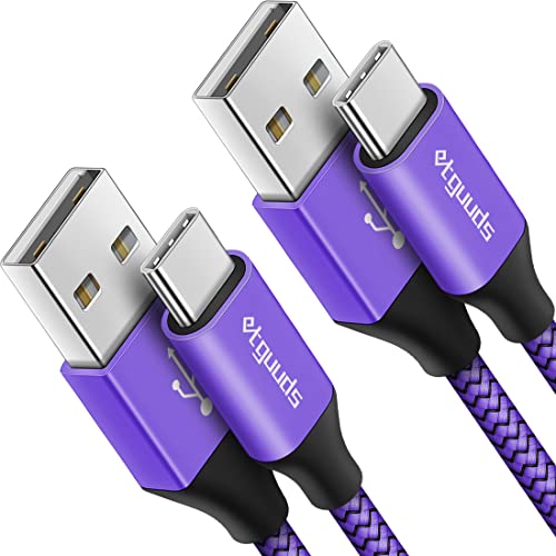 etguuds USB to USB C Cable 2ft, 2-Pack USB A to USB C Charger Cord Type C | Fast Charging for Samsung Galaxy A17 A16 A15 A26 A36 A56, S26 S25 S24 S23 S22 S21 S20 S10, for iPhone 17 16 15, Moto, Purple - color: Purple