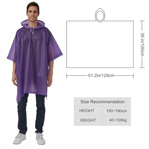 UPSEN Rain Ponchos for Adults, 2 Pcs Reusable Raincoats Coats Jackets Emergency for Women Men with Hood - color: Purple