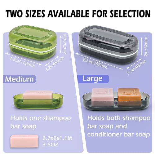 AIDIMMING Shampoo Bar Holder & Large Travel Soap Case with Drain Tray | Clear shampoo bar travel case for shampoo and conditioner bars or one 10 oz soap bar, with a removable drain tray (Black) - color: Black-large, size: Large