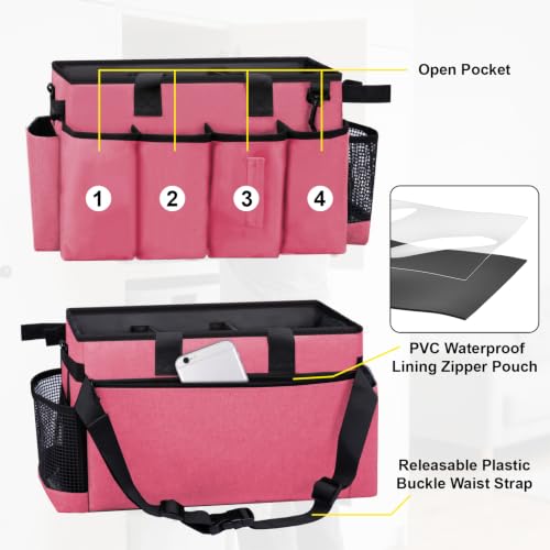 Wearable Large Cleaning Caddy Bag for Housekeepers (Rosered) - color: Rose Red, size: Cleaning Bag
