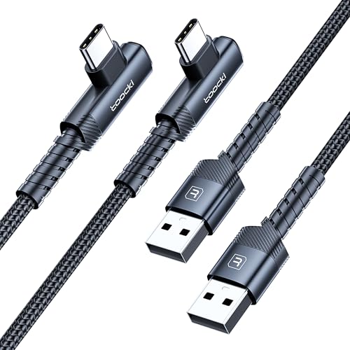 toocki USB C Cable Right Angle, 2-Pack 6.6ft USB A to USB C Charger Cable | Black, 90 Degree, Braided, Fast Charging, Carpaly Cord for iPhone17 Series, Samsung Galaxy S25/ S24+/Note 10, LG V30, Switch - color: Black, size: 6.6FT+6.6FT