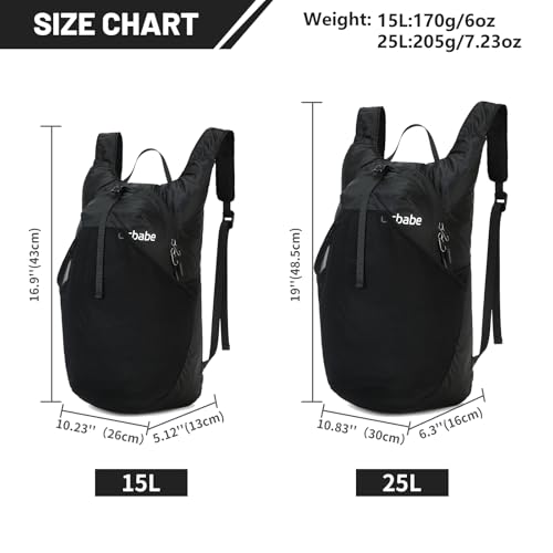 Ultra Lightweight Foldable Backpack,Water Resistant Small Packable Hiking Daypack Outdoor Camping Travel Bag - color: Black, size: 25L