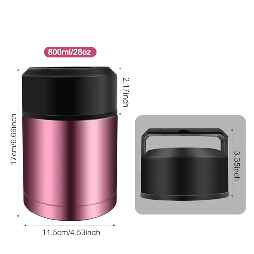 28oz Soup Thermos, Stainless Steel, Wide Mouth, Rose Red - color: rosered-28oz
