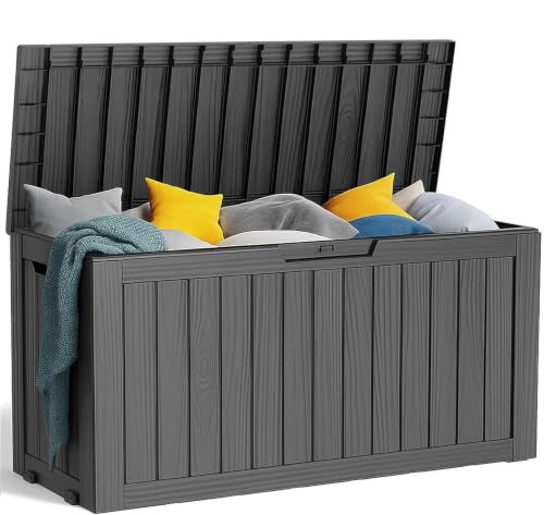 PatioZen 75 Gallon Resin Deck Box, Outdoor Lockable Storage Box with Divider for Patio Cushions Storage Furniture, Pool Supplies, Garden Tools, Weatherproof and UV Resistant Black - color: Black, size: 75 Gallon