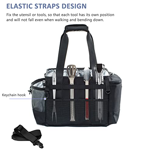 FREECOLSH Black Waterproof Caddy, 16" x 11" x 11", with Detachable Strap and Shoulder Pad for Carrying Utensils and Camping Supplies