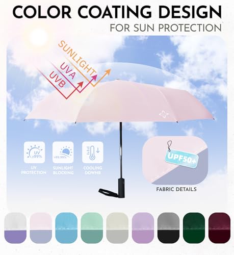 Windproof Travel Umbrella for Rain - 43" Compact Folding Umbrella, Reinforced Strong Frame, Lightweight Portable Parasol with UPF 100+ UV Sun Protection, Cruise Ship Essentials - color: 1-Pink