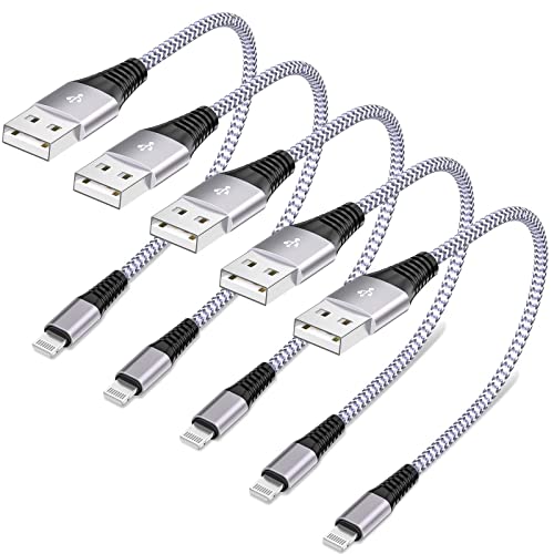 5 Pack Short Lightning Cable(8 Inch), [Apple MFi Certified] iPhone Fast Charging Cable,USB to Lightning High Speed Data Sync Nylon Braided Cord for iPhone 14/13/12/11/XR/X/8/7/6/iPad/Airpods/PowerBank - color: A TO L Silver 8IN