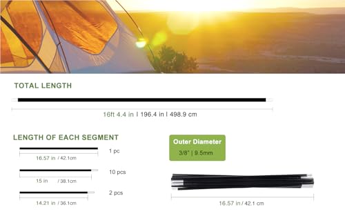Aluminum Tent Poles Replacement, Black Pre-Assembled Tent Pole, 7001 T6 Heated Camping Tent Rod - color: 16ft 4.4 in 1 Pole