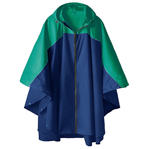 SaphiRose Adult Rain Poncho Waterproof Hooded Zipper Raincoat with Pockets - color: A-green-navy