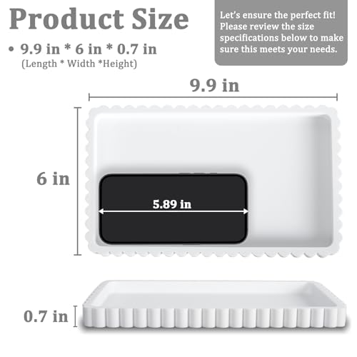 Silicone Bathroom Vanity Tray, Sink Caddy for Dish Soap Dispenser, Sponge Holder for Kitchen Sink, Rectangle Bathroom Countertop Organizer for Perfume, Jewelry, Candle (9.9” * 6”, White) - color: White, size: 9.9" x 6" x 0.7"