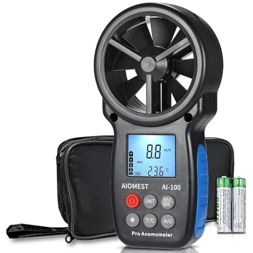 AIOMEST Digital Anemometer, Handheld Wind Speed Meter AI-100, Airflow Gauge Measures Air Temperature ℃/℉ Velocity for HVAC with Wind Chill Backlight - color: AI-100 Anemometer
